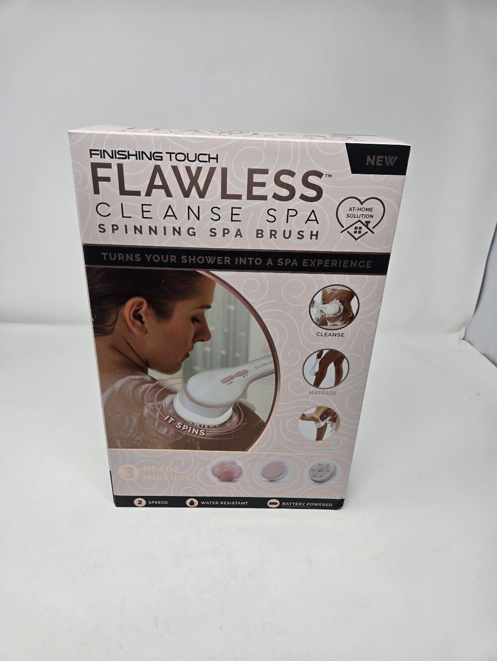 Finishing Touch Flawless Cleanse Spa Spinning Body Brush and Shower Wand 3 Heads